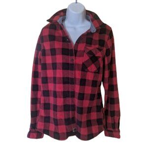 Red Black Checked Plaid Flannel Sirt Size Medium